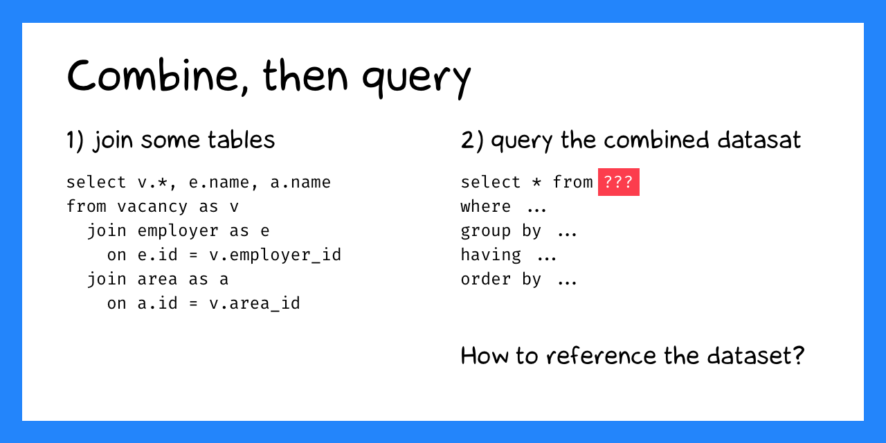 Combine, then query