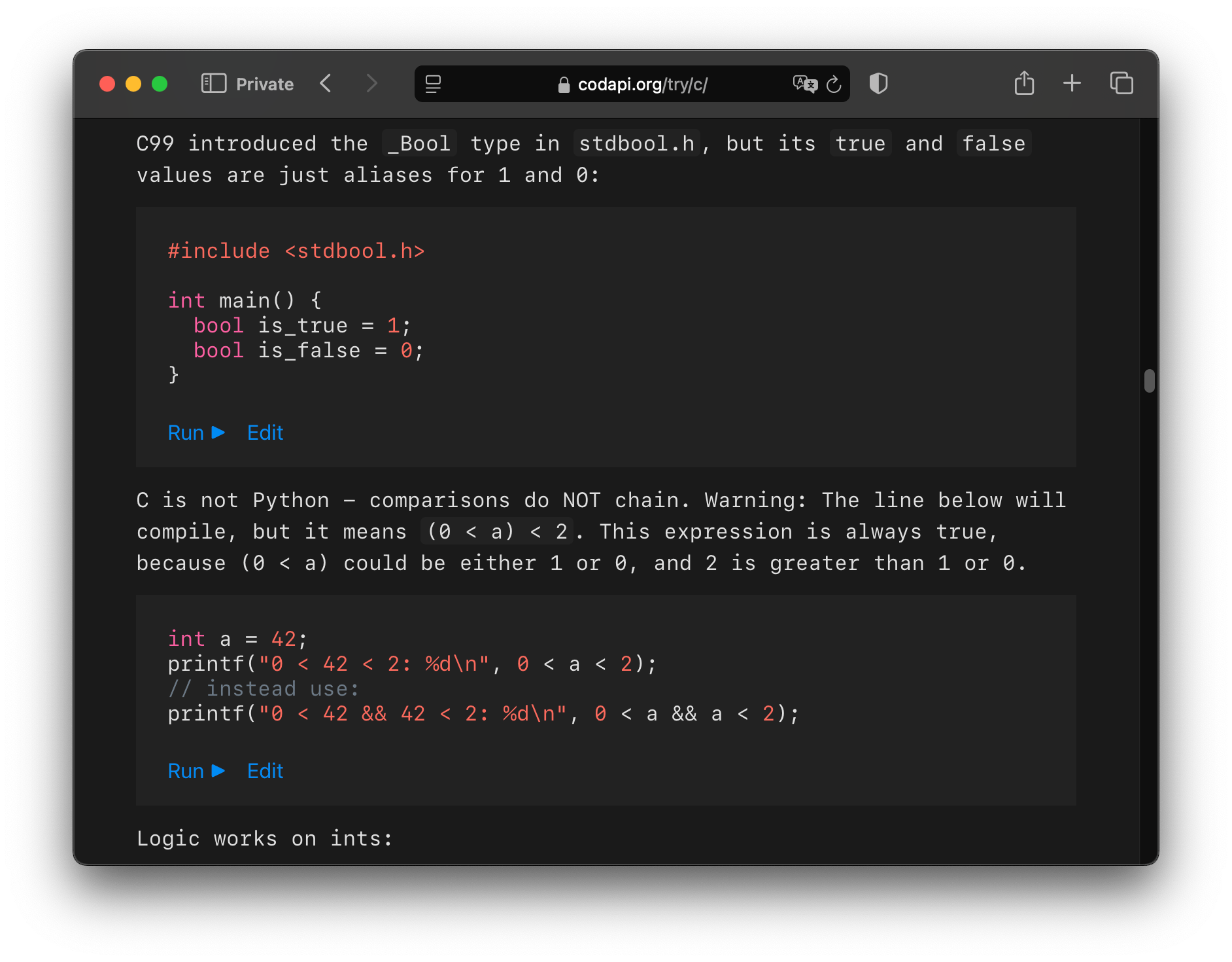 Try C in Y minutes